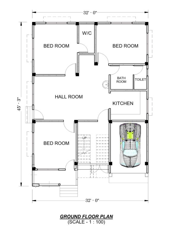 32'X45' North Facing House Plan